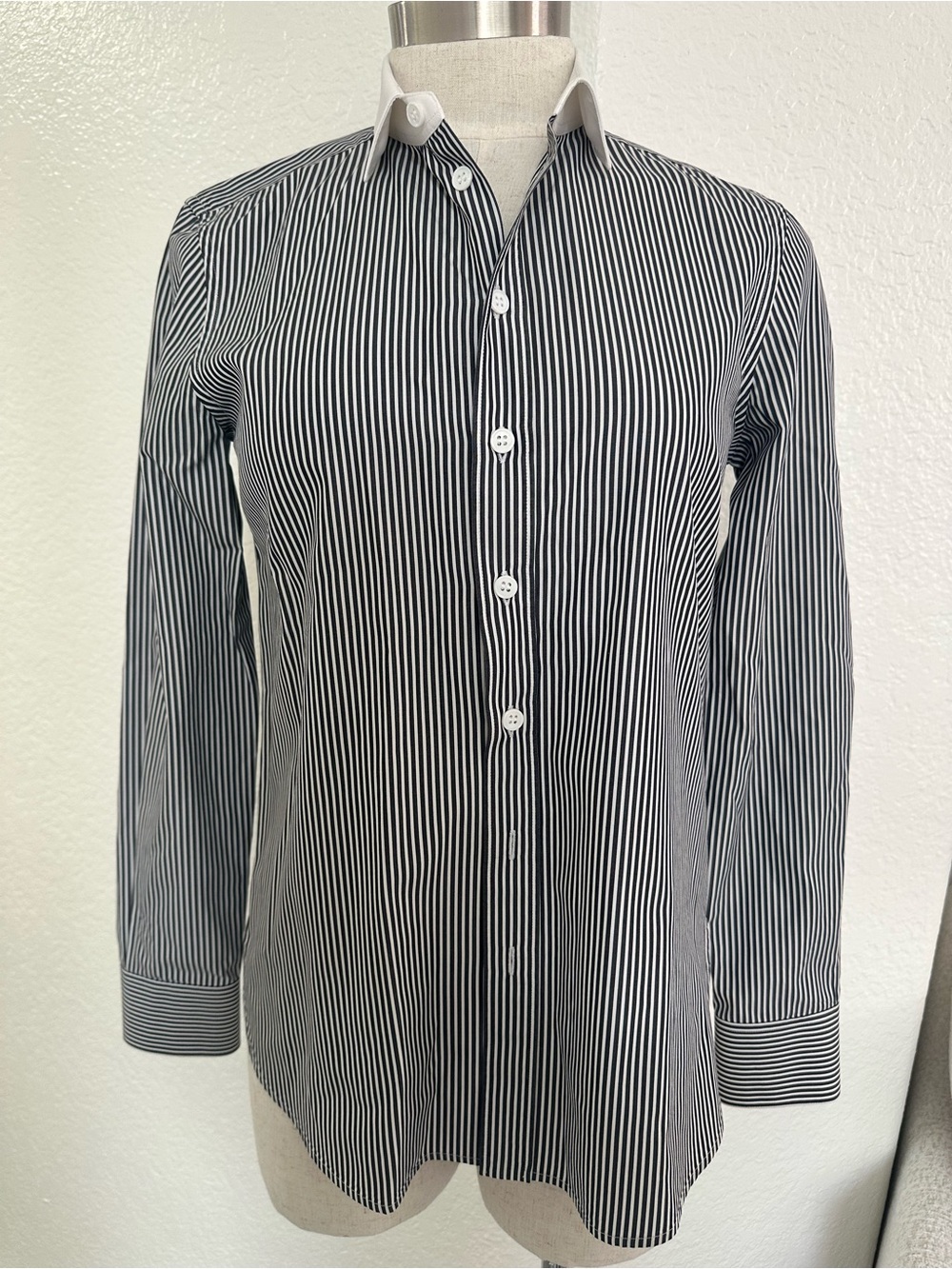 Saint Laurent Black and White Striped Dress Shirt